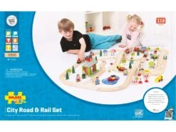BigJigs BJT032 City Road & Rail Houten Treinbaan -Bruderiku Winkel bigjigs treinset bjt032 treinen en autobaanset houten trein.jpeg 1