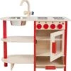 Houten Speelkeuken V.Dijktoys Rood -Bruderiku Winkel combikeuken vandiujktoys