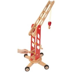 Goki Houten Hijskraan Op Wielen Houten Speelgoed Rood -Bruderiku Winkel goki houten speelgoed hijskraan verrijdbare hijskraan rood 1