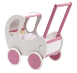 Houten Poppenwagen De Luxe White Incl. Dekbed / Slaapzak