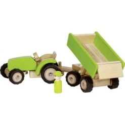 Houten Tractor Met Aanhanger Groen -Bruderiku Winkel houten tractor met aanhanger pintoy 55941 1 1