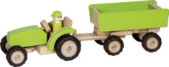 Houten Tractor Met Aanhanger Groen -Bruderiku Winkel houten tractor met aanhanger pintoy 55941 1
