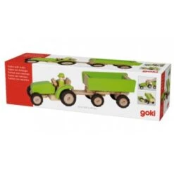 Houten Tractor Met Aanhanger Groen -Bruderiku Winkel houten tractor met aanhanger pintoy 55941 2