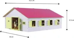 KidsGlobe Paardenstal Met 7 Boxen Pink-White -Bruderiku Winkel kidsglobe paardenstal 7 paardenboxen wit roze 610189 2