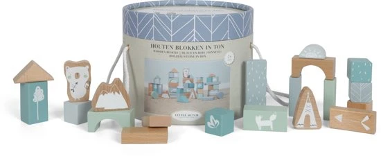 Little Dutch Houten Blokkenton Blauw LittleDutch 5 Little Dutch Houten Blokkenton Blauw LittleDutch - Afbeelding 3
