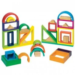 Goki 58655 Bouwstenenset Regenboog In Houten Kist -Bruderiku Winkel regenboog bouwblokken goki 58655 1