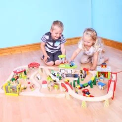 BigJigs BJT018 Houten Trein 124-delige Treinset Transport -Bruderiku Winkel treinset transport bigjigs bjt018 4